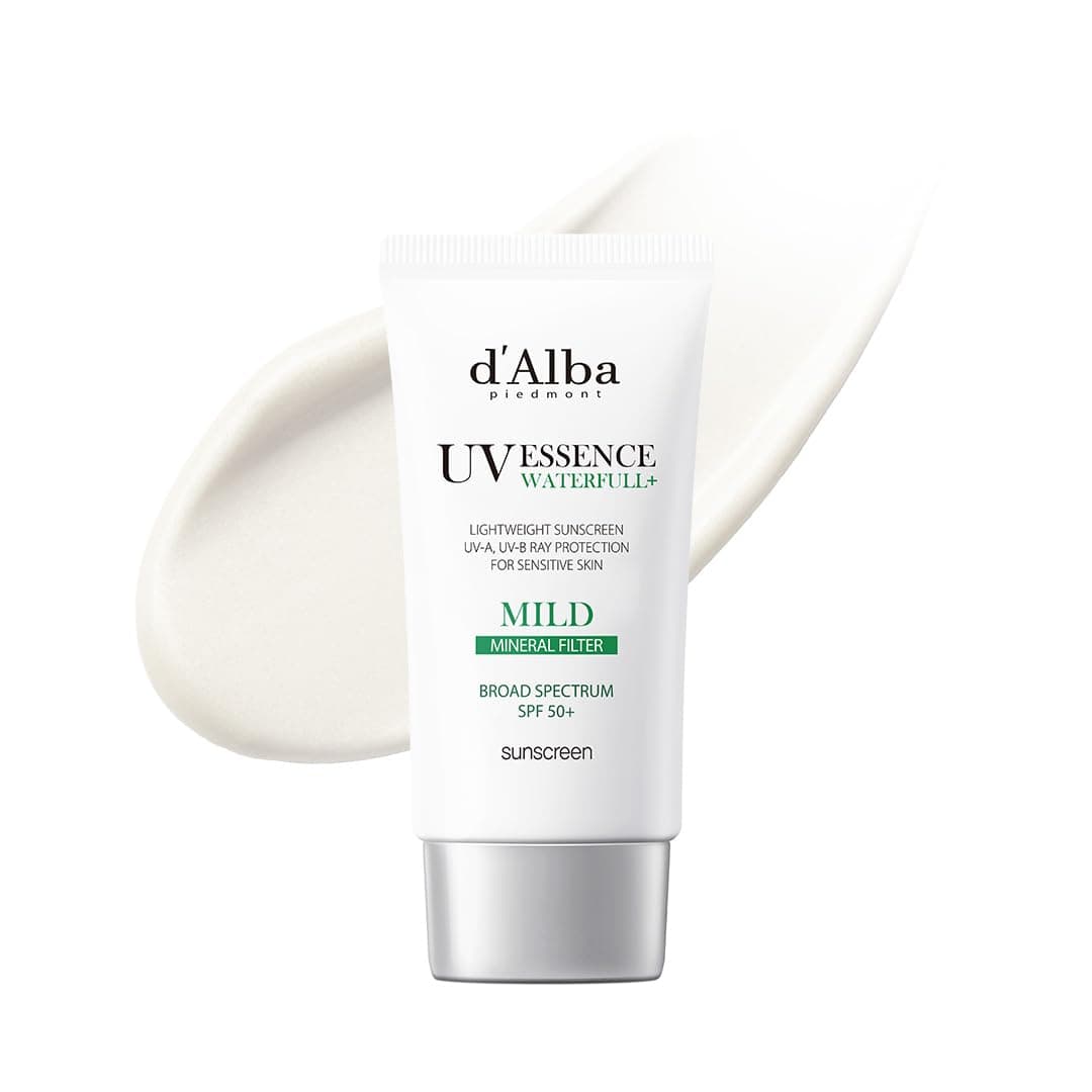 d'alba Piedmont Italian White Truffle Waterfull Mild Sunscreen, Vegan, Mineral Sunscreen, BROAD SPECTRUM SPF 50+ Non-Nano Suitable for Sensitive Skin, Korean Skin Care (1.69 fl. oz)