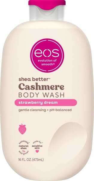 eos Cashmere Body Wash – Strawberry Dreams, Moisturizing Body Wash, Creamy Gel Formula, with Shea Butter, Glycerin, Vitamin E, pH Balanced, Sensitive Skin, Vegan, 16 fl oz
