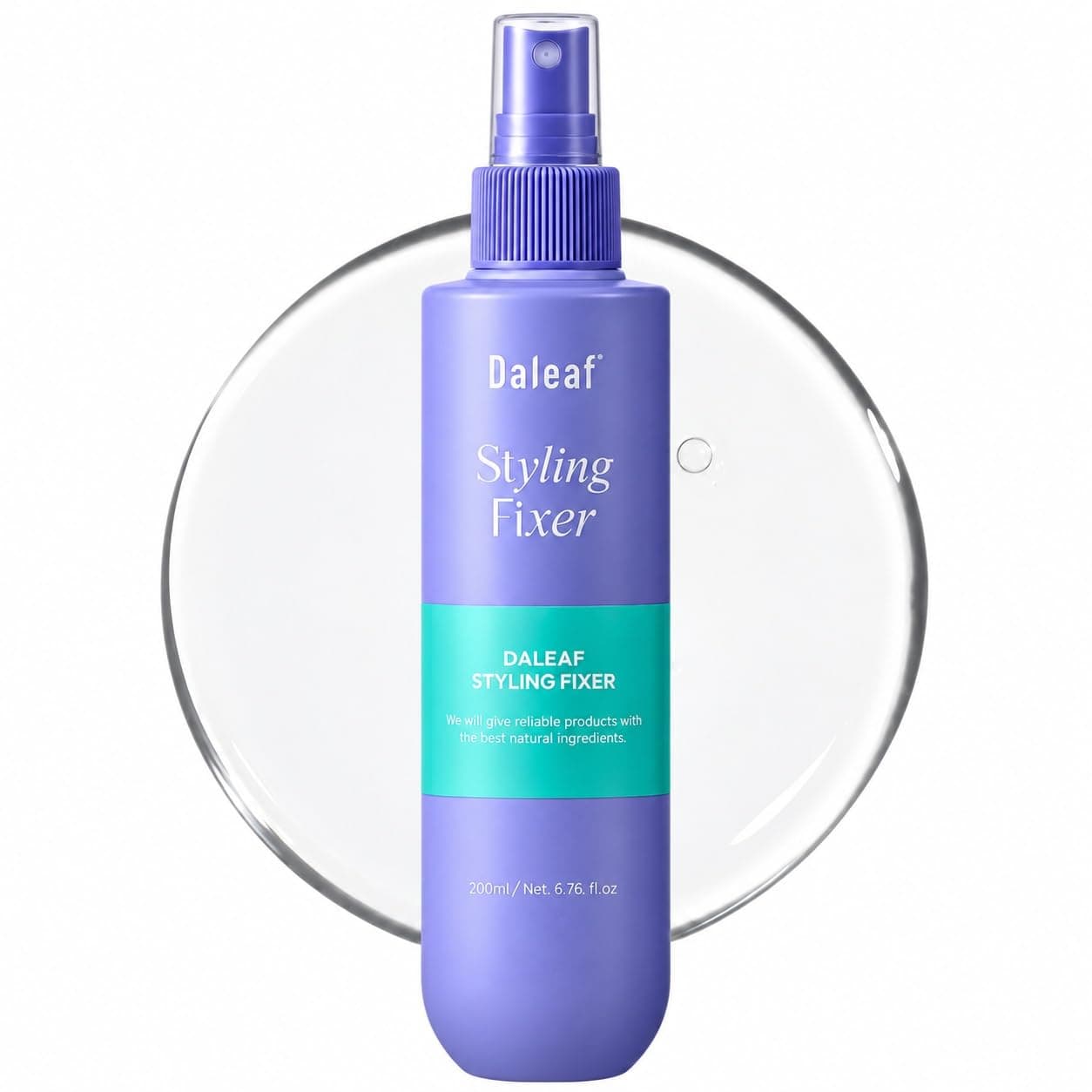 Daleaf Glam Styling Fixer 6.76 fl oz | Long-Lasting Strong Hold Hair Spray for Curls & Volume | Natural Finish, No-Flake Fine Mist Styling Spray, 1 Pack