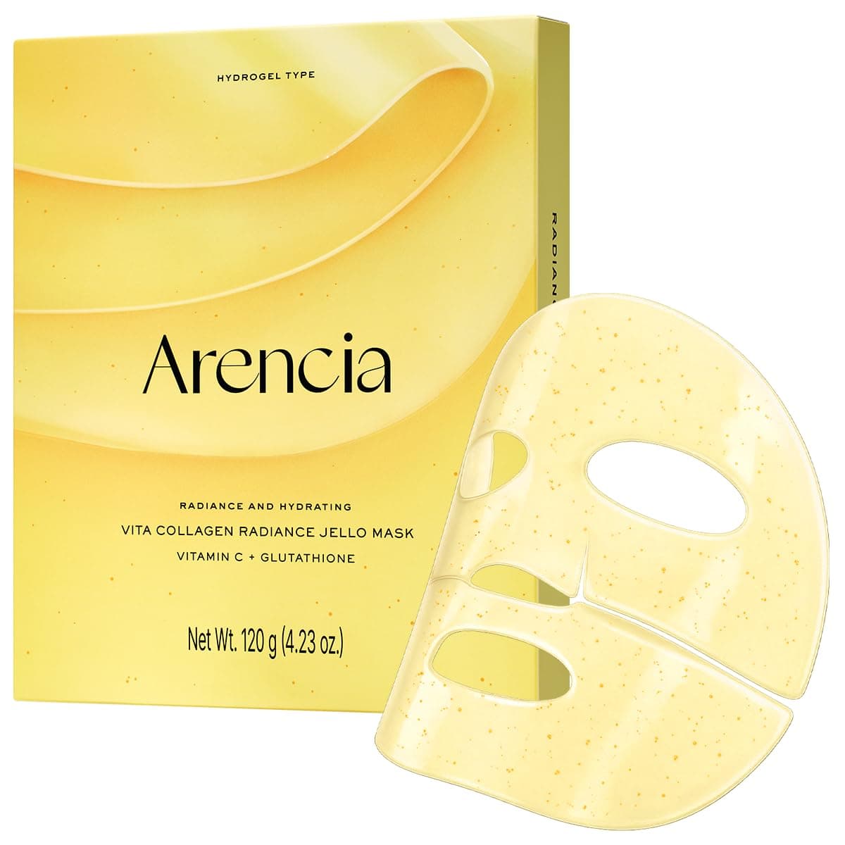 ARENCIA Vita Collagen Radiance Jello Mask, Hydrogel Face Mask with Collagen & Glutathione, Cooling & Hydrating Care for Smooth-Looking Skin, 4 Sheets