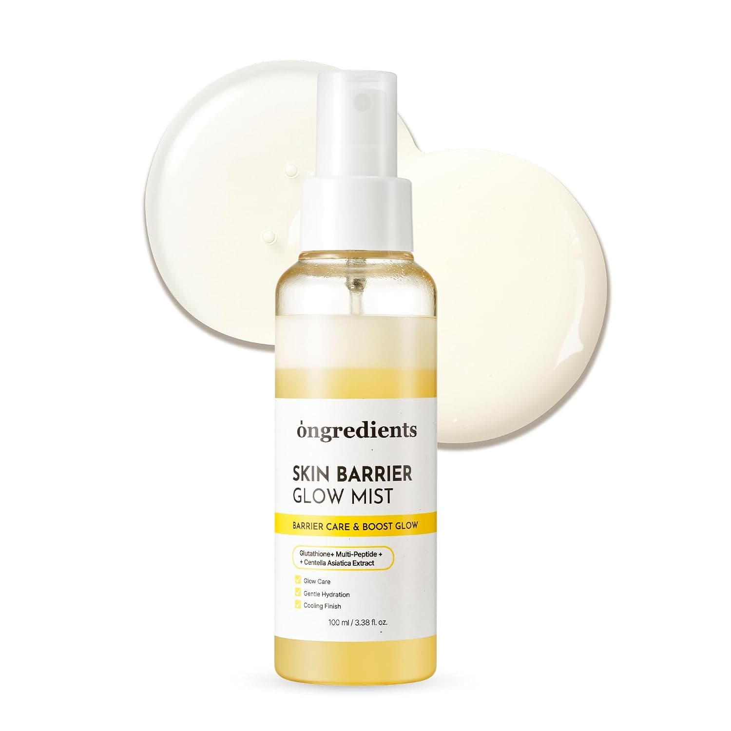ONGREDIENTS Skin Barrier Glow Mist, Dual-Layer Facial Mist, 98% Pure Glutathione, Multi-Peptide, Centella, Ultra-Fine Spray, Cooling, Dry and Sensitive Skin, Korean Skin Care, 3.38 fl. oz. / 100ml