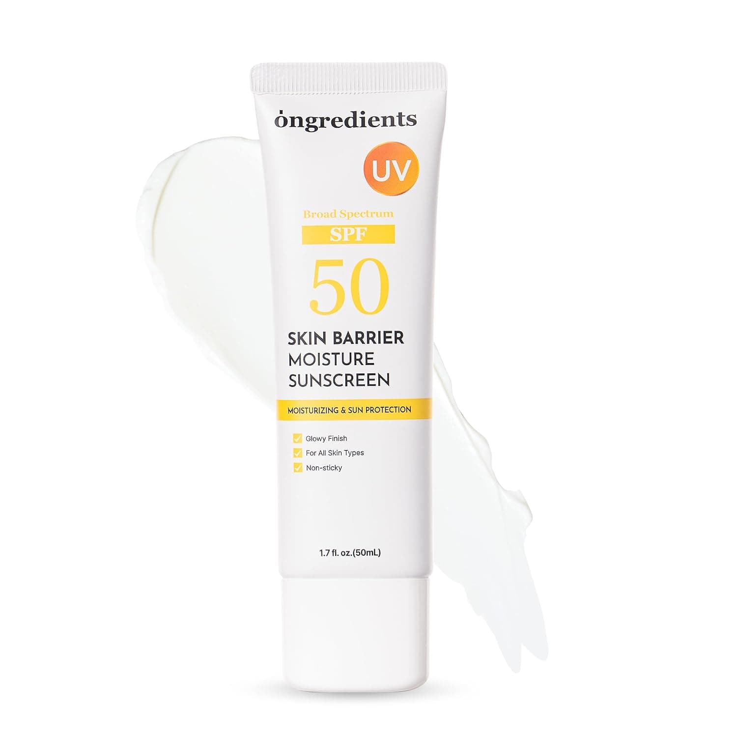 ONGREDIENTS Skin Barrier Moisture Sunscreen Broad Spectrum SPF 50, Glowy Finish, Non-Sticky, No White Cast, Hydrating, Moisturizing, Airy Texture, Korean Skin Care, All Skin Types (1.7 fl. Oz)