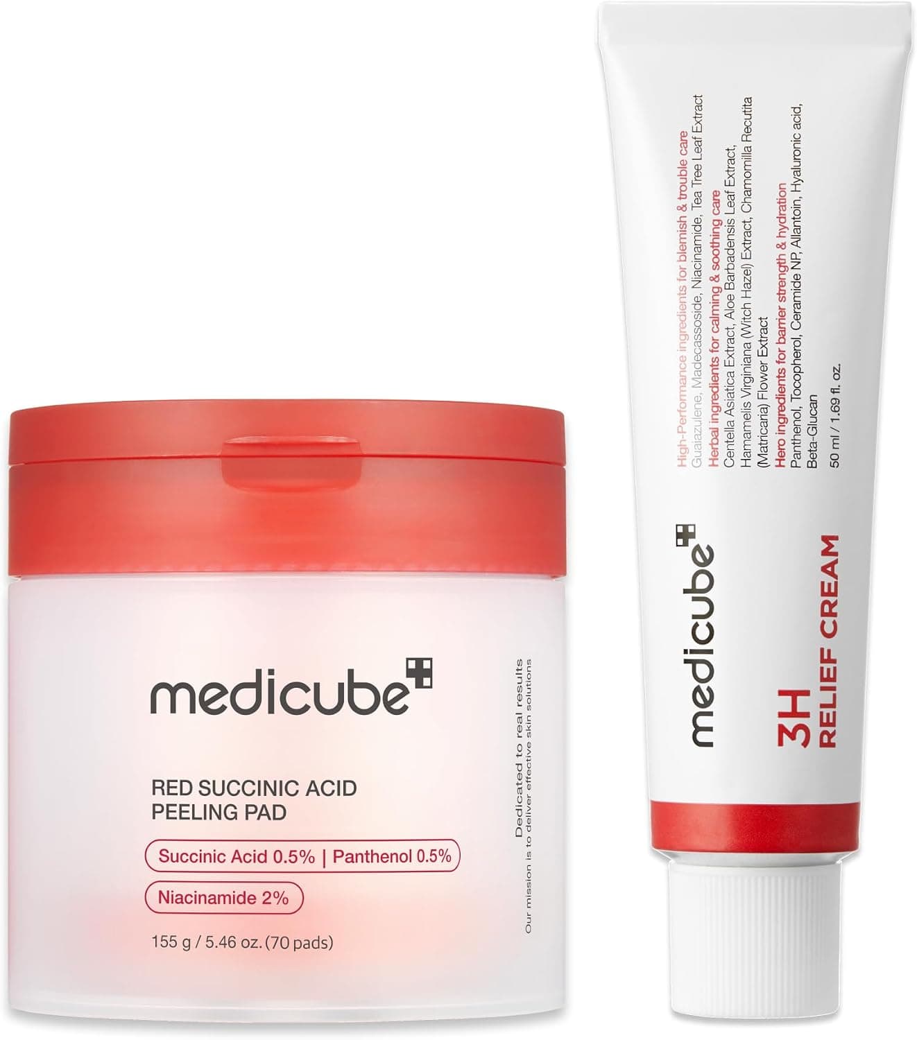 medicube Clarifying Pad & Soothing Cream Duo: Red Succinic Acid Pad and 3H Daily Daily Moisturizer | Gentle Exfoliation for Clearer, Radiant Skin | Balance & Comfort Care Routine