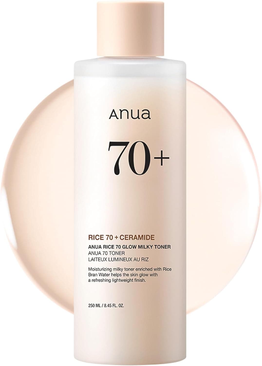 Anua Rice 70 Glow Milky Toner, Glass & Dewy Skin, Hydrating & Barrier Care, Rice Water, Niacinamide, Ceramides, All Skin Types, Fragrance-Free, Non Comedogenic, Korean Skincare, 8.45 fl.oz.