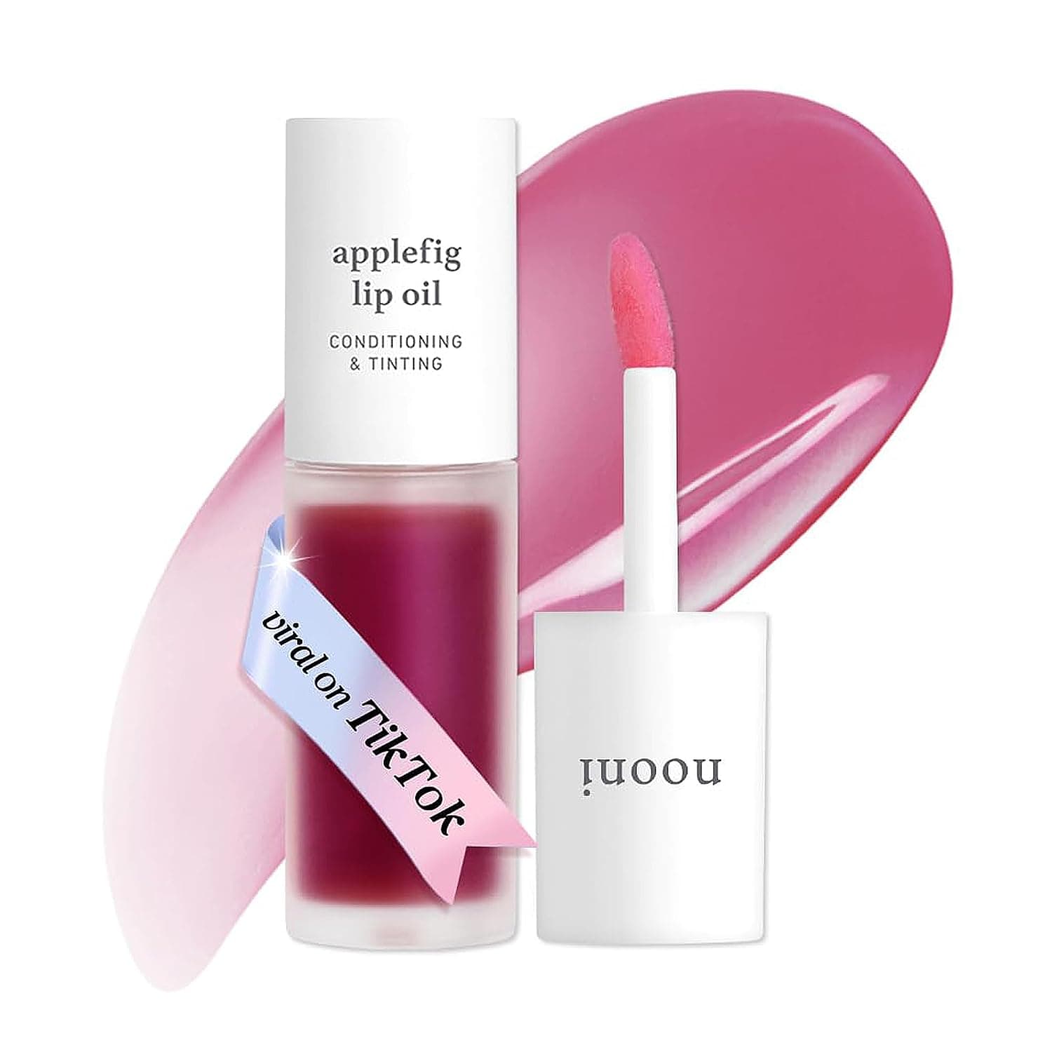 NOONI Korean Lip Oil - Applefig - Plumping & Hydrating Tinted Lip Gloss | 24HR Hydration, Moisturizing Lip Oil, Natural Lip Plumping Effect, Waterproof Wear, Glossy Finish, Gift Stocking Stuffers