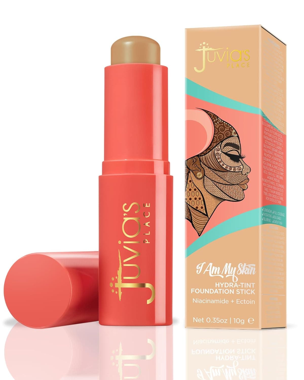 Juvia's Place I Am My Skin Hydra-Tint Foundation Stick - 16 Panama - Neutral Golden-Tan, Buildable, Hydrating & Blurring Coverage, Satin Finish for a Flawless, Glowy Look All Day