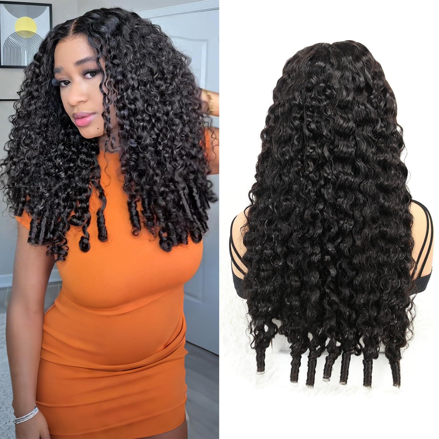 SKYDO Burmese Curly Glueless Wigs Human Hair 250% Density,Wear and Go Drawstring Wig Pre Plucked Pre Cut 5x5 HD Lace,Beginner Friendly No Glue Natural Hairline for Black Women 24inch