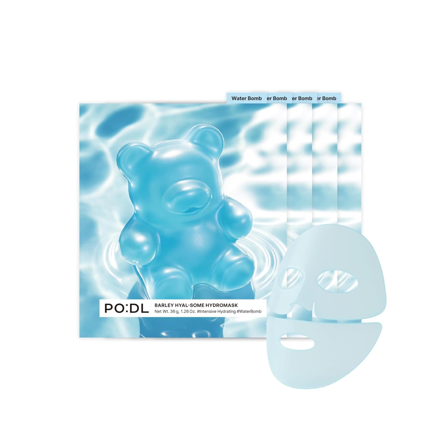 PO:DL Barley Hyal-Some Water Bomb HydroMask(4ea) | 20-Layer Deep Hydration with Hyaluronic Acids & Liposome Technology | 100-Hour Moisture Retention | Non-Irritating, EWG Green Grade, Fragrance-Free