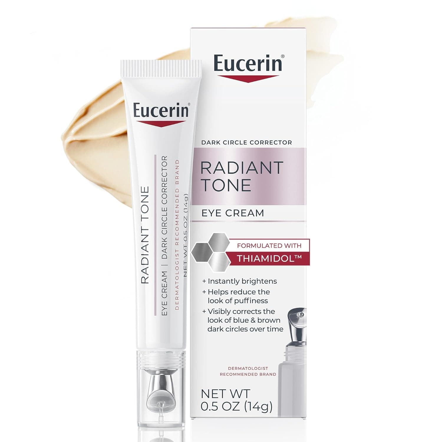 Eucerin Radiant Tone Eye Cream Dark Circle Corrector, Eye Brightening Cream with Thiamidol and Hyaluronic Acid, Helps Reduce the Look of Eye Puffiness, 0.5 Oz Tube 1