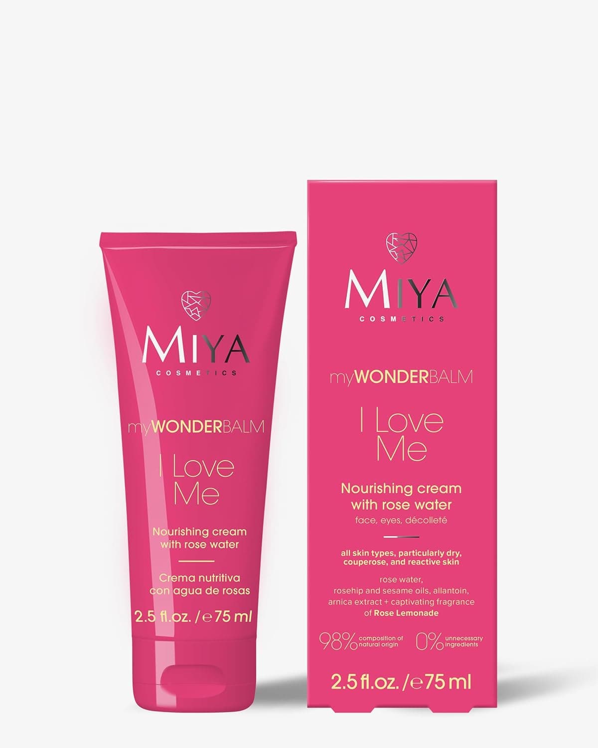 MIYA Cosmetics Rose Water Nourishing Face Cream Hydrating Vegan Daily Moisturizer for Dry & Sensitive Skin myWONDERBALM I Love Me 2.5 oz