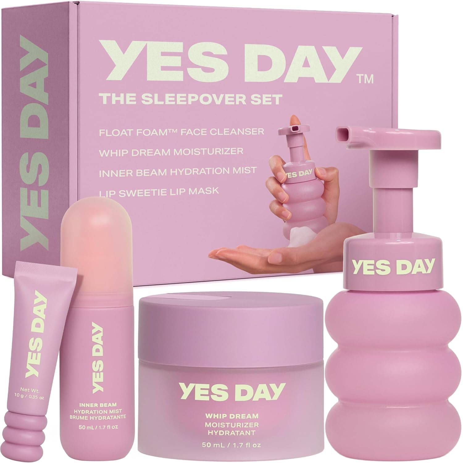 YES DAY The Sleepover Set – Teen Skin Care Kit, Includes Face Cleanser, Face Moisturizer, Hydrating Mist & Lip Mask - Skincare for Teen Girls & Ages 10 Up – Complete Facial Care Routine