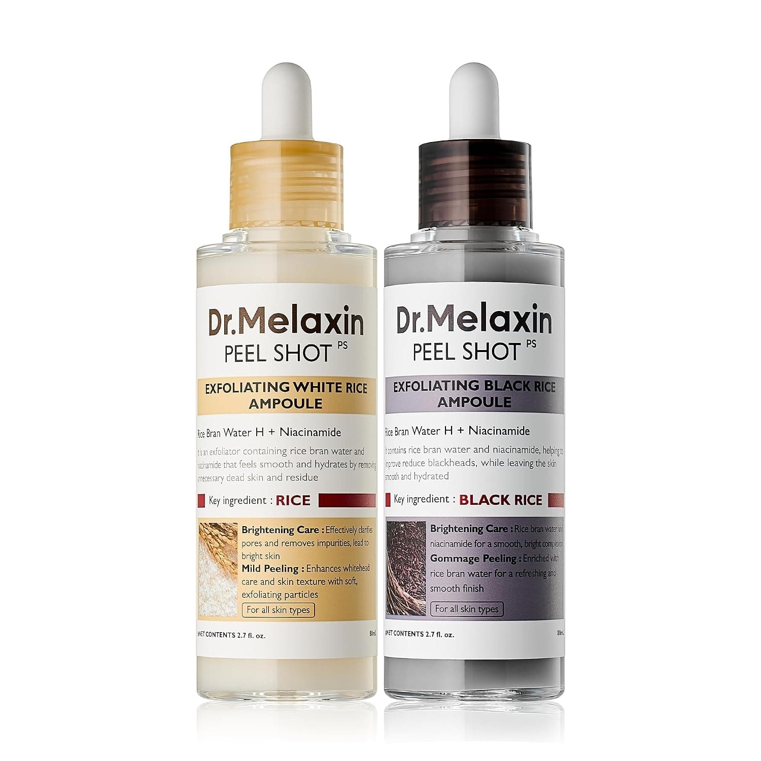 Dr.Melaxin Peel Shot Glow Rice Peeling Ampoule Duo Daily Soft Exfoliating Face and Body Scrub Dead Skin Cells Blackhead Remover for All Skin Types korean skin care