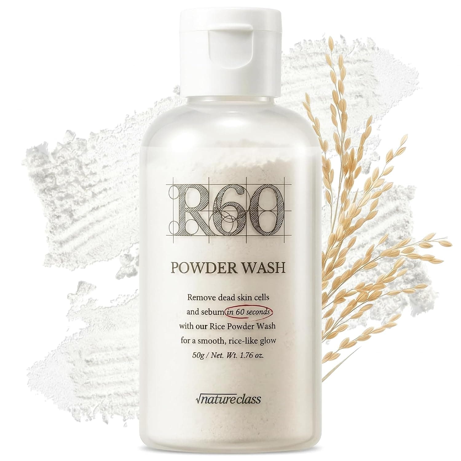 R60 Rice Enzyme Face Wash Powder – Exfoliating Facial Cleanser with Rice Bran Extract, Gentle Powder Wash for Sensitive Skin, Deep Pore Care, Korean Skin Care, Fragrance Free, 1.76oz