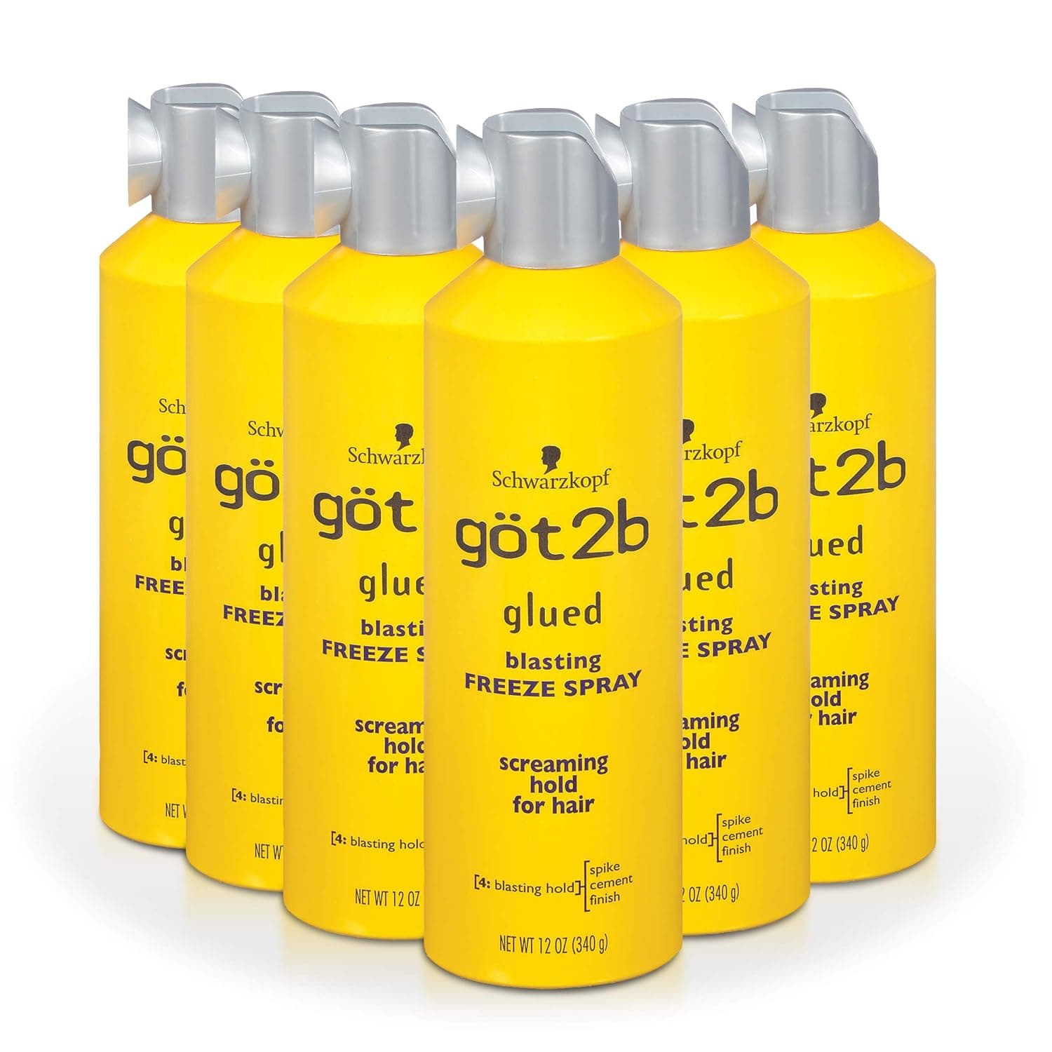 got2b Glued Blasting Freeze Hair Spray, 12 Fl Oz, Pack of 6, Extra Strong Holding Spray for Spikes & Styles, Long-Lasting All-Day Hold, Wind-Tested, Humidity-Resistant, Washes Out Easily