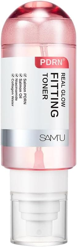 SAM'U PDRN Real Glow Fitting Toner – Hydrating Toner Spray, Soothing & PDRN Salmon DNA Facial Mist with Collagen Water & 7 Hyaluronic Acid, Korean Skin Care, 5.05 fl. oz / 150 mL