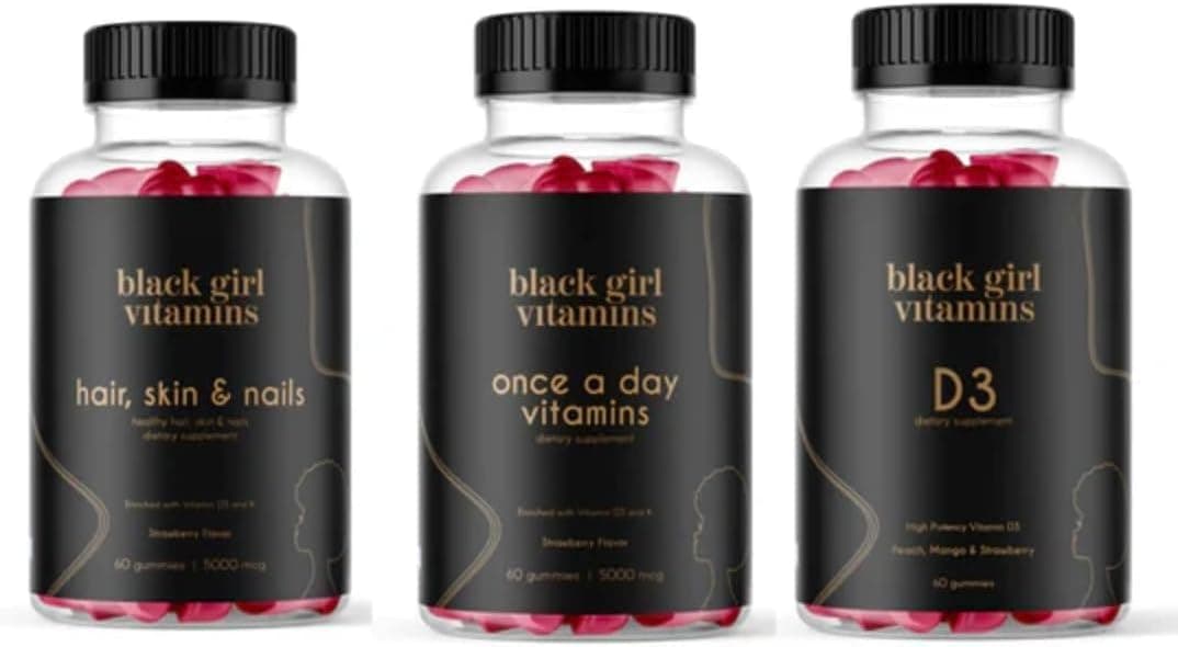 Black Girl Vitamins Look Good Feel Good Bundle – Hair Skin & Nails, Vitamin D3 2000IU & Once a Day Multivitamin - Women's Supplement Bundle – Energy, Immunity & Beauty Support