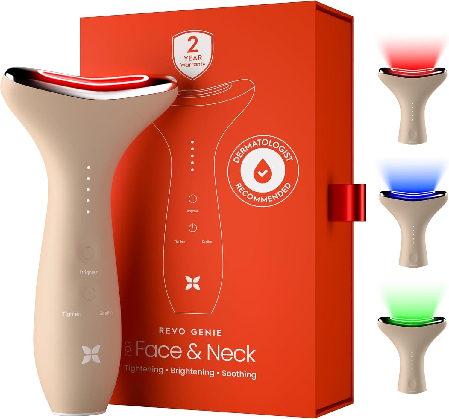 REVO Genie | 3-in-1 Face & Neck Beauty Massager with Heat, 3 Light Therapies, Smart Vibration | Red Light, Blue Light, Green Light Therapy for Smooth Glowing Skin 1