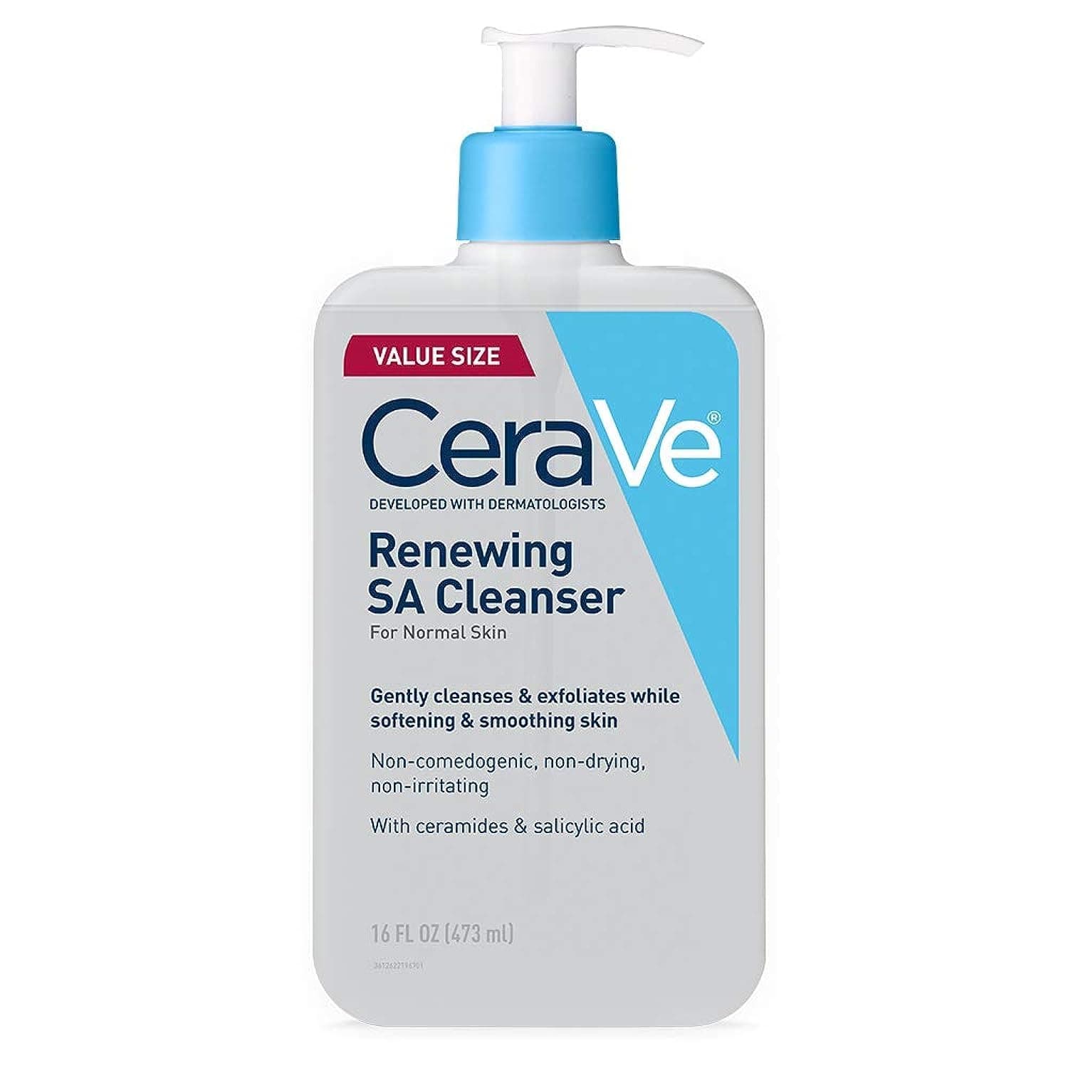 CeraVe Renewing Salicylic Acid Cleanser, Formulated With Hyaluronic Acid, Niacinamide, & Ceramides, Gentle BHA Exfoliating Face Wash Smoothes & Softens Skin, Non Comedogenic & Fragrance Free, 16 Ounce
