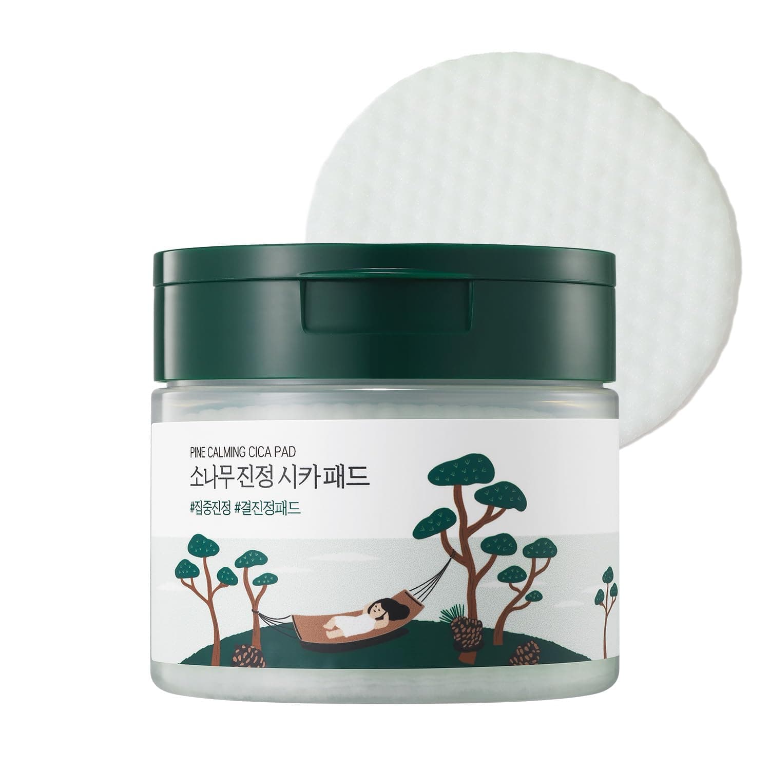 ROUND LAB Pine Calming Cica Pad 50pcs, Wide Cooling and Soothing Toner Pads with Pine Cica, BHA + LHA, and Hyaluronic Acid for Heated, Acne-Prone Skin, Multi-Zone Hydration, Korean Skincare