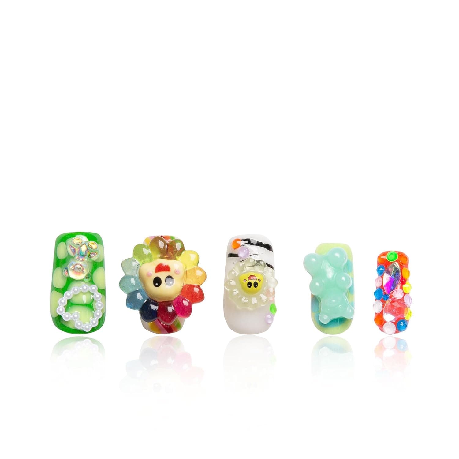 LOVFUL Press on Nails with Lovkashi Flower Design | Handmade with Full Covered Crystals | Reusable Fake Nails | Square Regular 1.0 in | H65-M 1