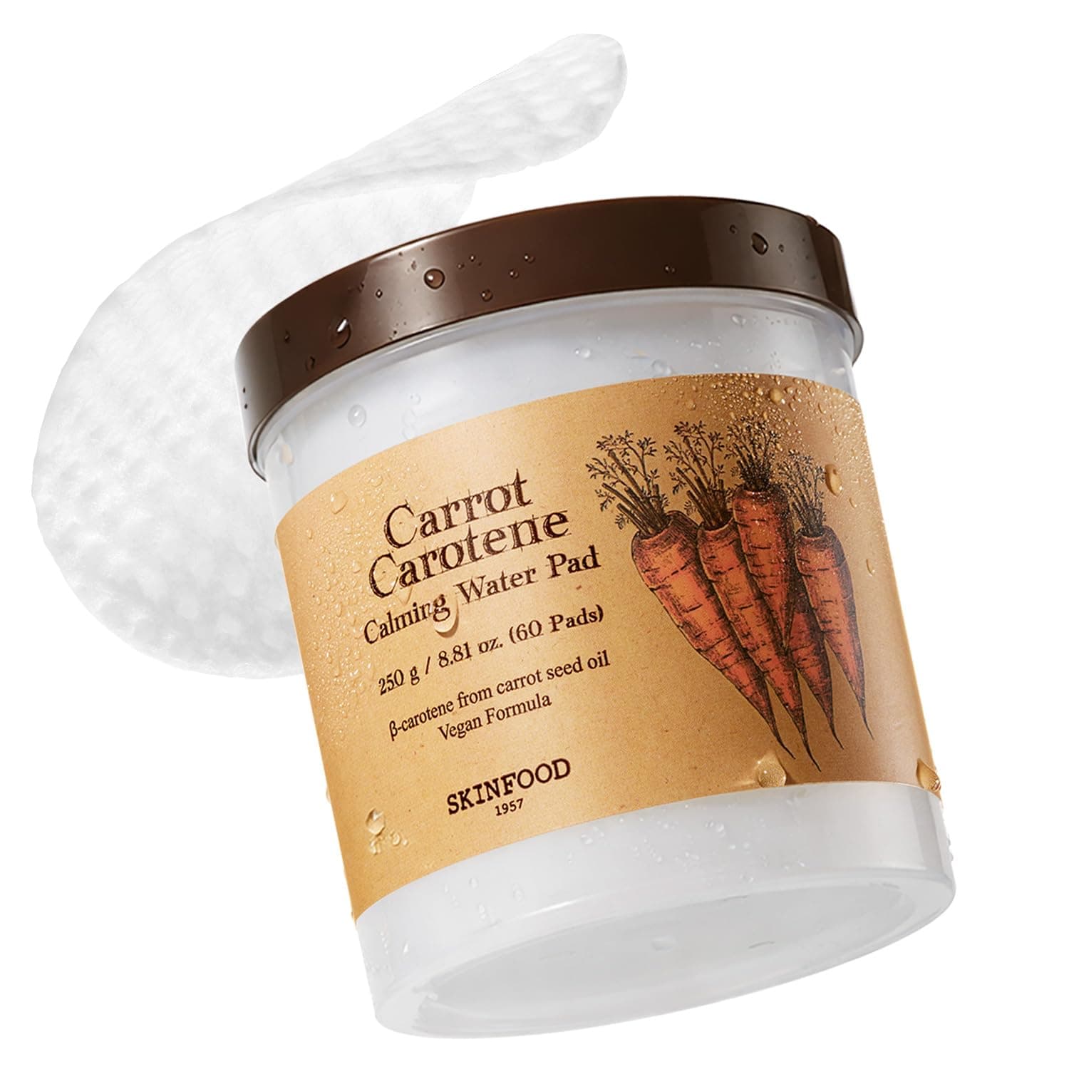 SKINFOOD Carrot Toner Pads, Instant Cooling & Redness Relief, After Sun Care for Heat-Stressed Skin, Quick Calming Hydrating Cotton Facial Pads, Korean Skincare (60CT)