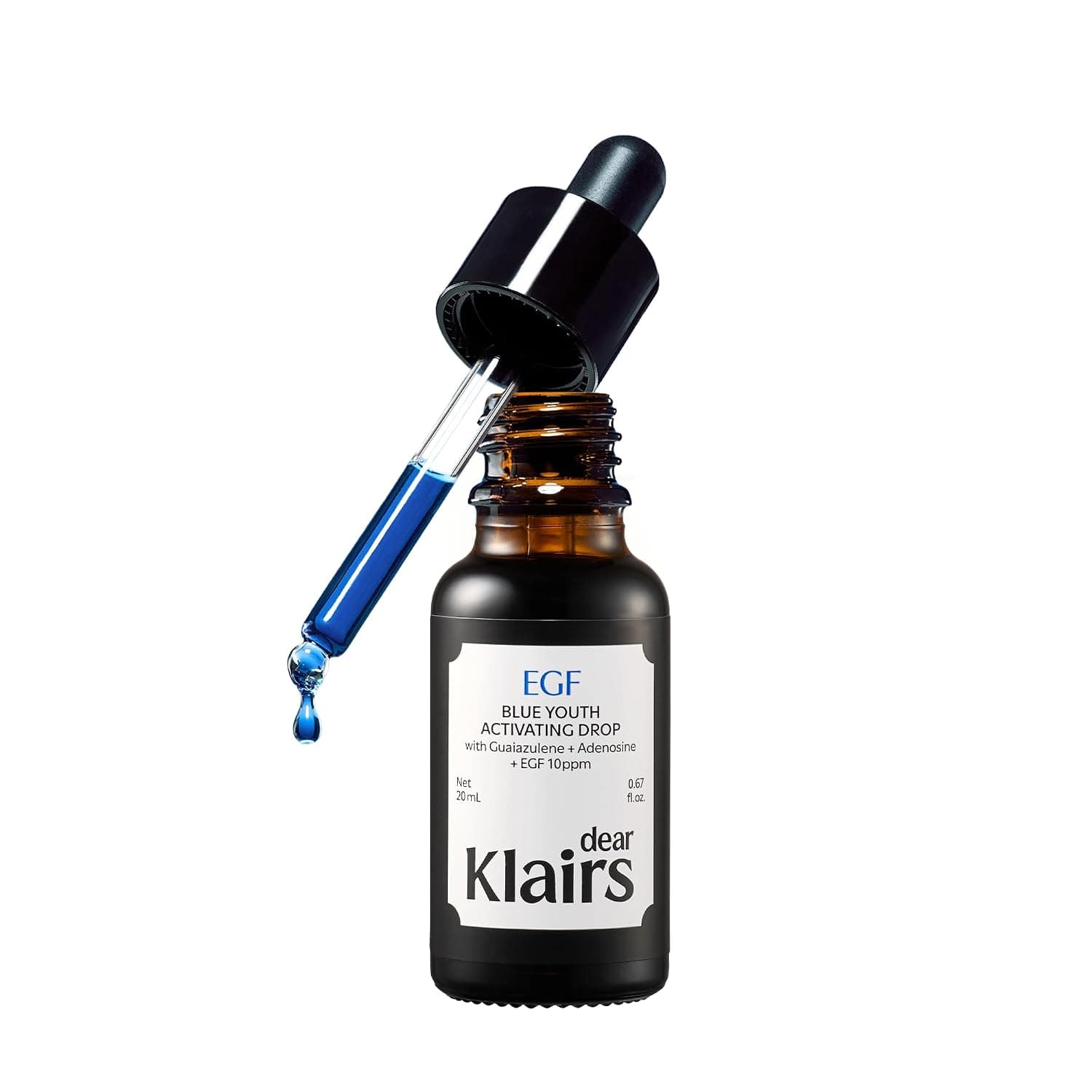DearKlairs Korean EGF Serum - Blue Youth Activating Drop with EGF & FGF (10ppm Each), Barrier Repair & Post-Blemish Marks, Sensitive Skin-Friendly, Daily Calm & Soothe, 0.67 Fl Oz