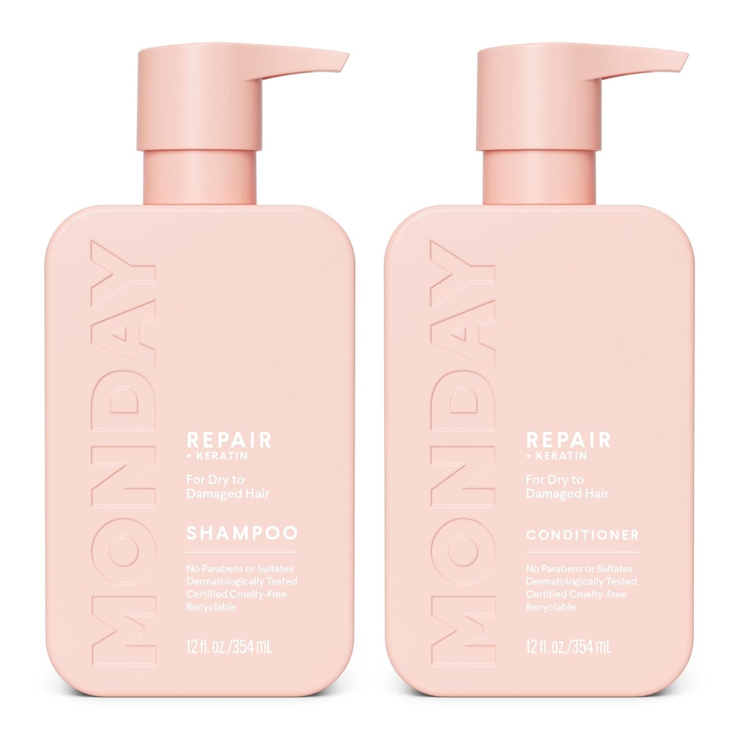 MONDAY HAIRCARE Repair Shampoo and Conditioner Set (2 Count) 12 oz For Dry to Damaged Hair Made with Keratin, Coconut Oil, Shea Butter, and Vitamin E
