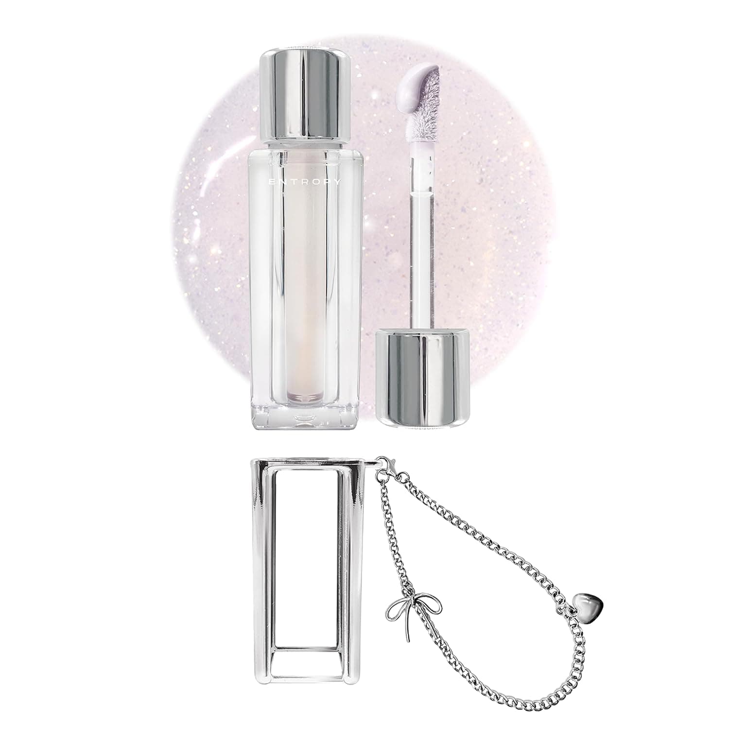 ENTROPY MAKEUP Tulle Lip Gloss + Keychain Bundle, Lightweight 3D Pearl Shimmer, Ultra-Gloss High Shine, Non-Sticky Moisturizing Lip Gloss with Peptide Complex, Silk