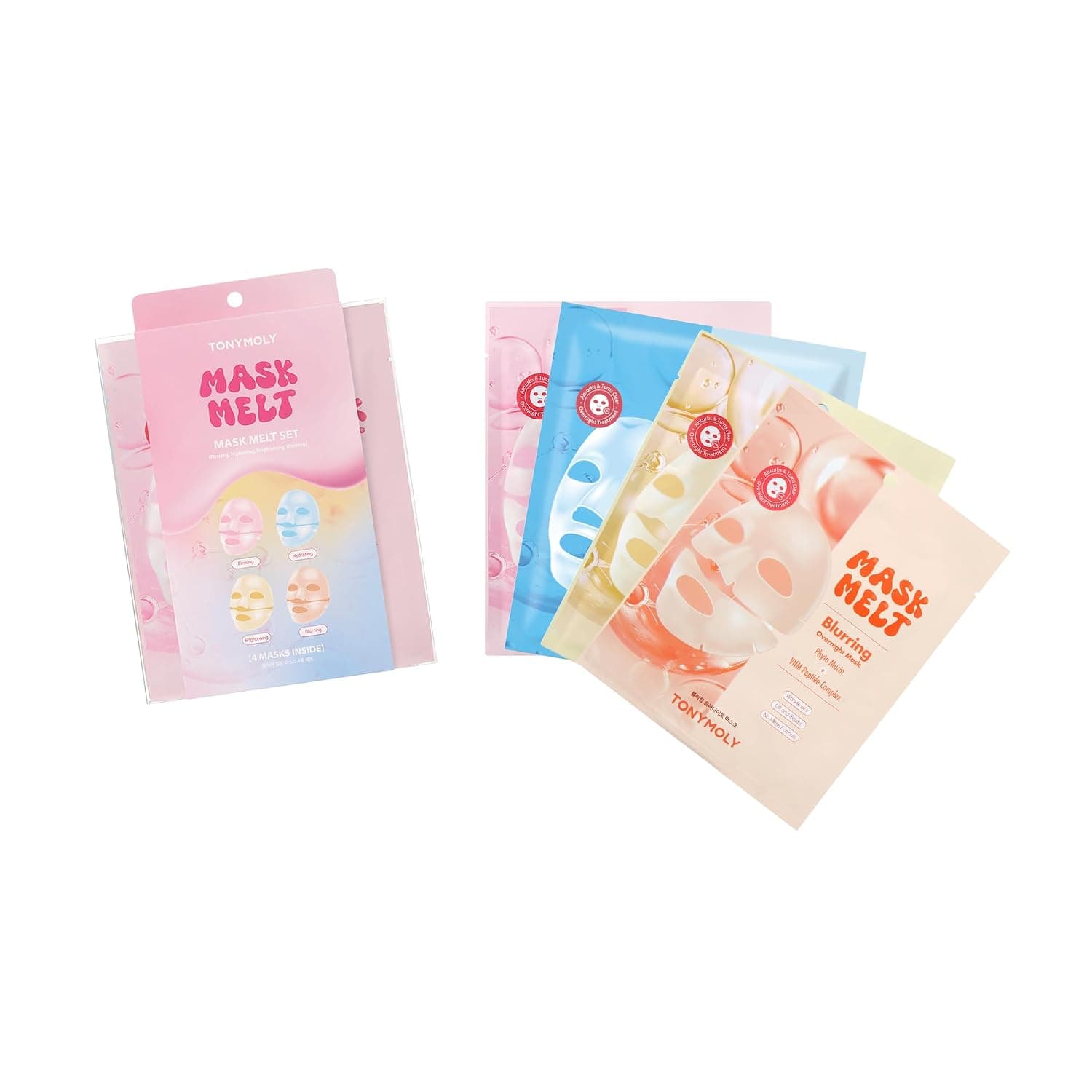 TONYMOLY Mask Melt Assorted Hydrogel Overnight Mask 4-Pack, Melt-On Face Masks with Collagen, Vitamin C + Rice, Vegan PDRN & Peptides for Hydration, Firming, Brightening & Smoothing