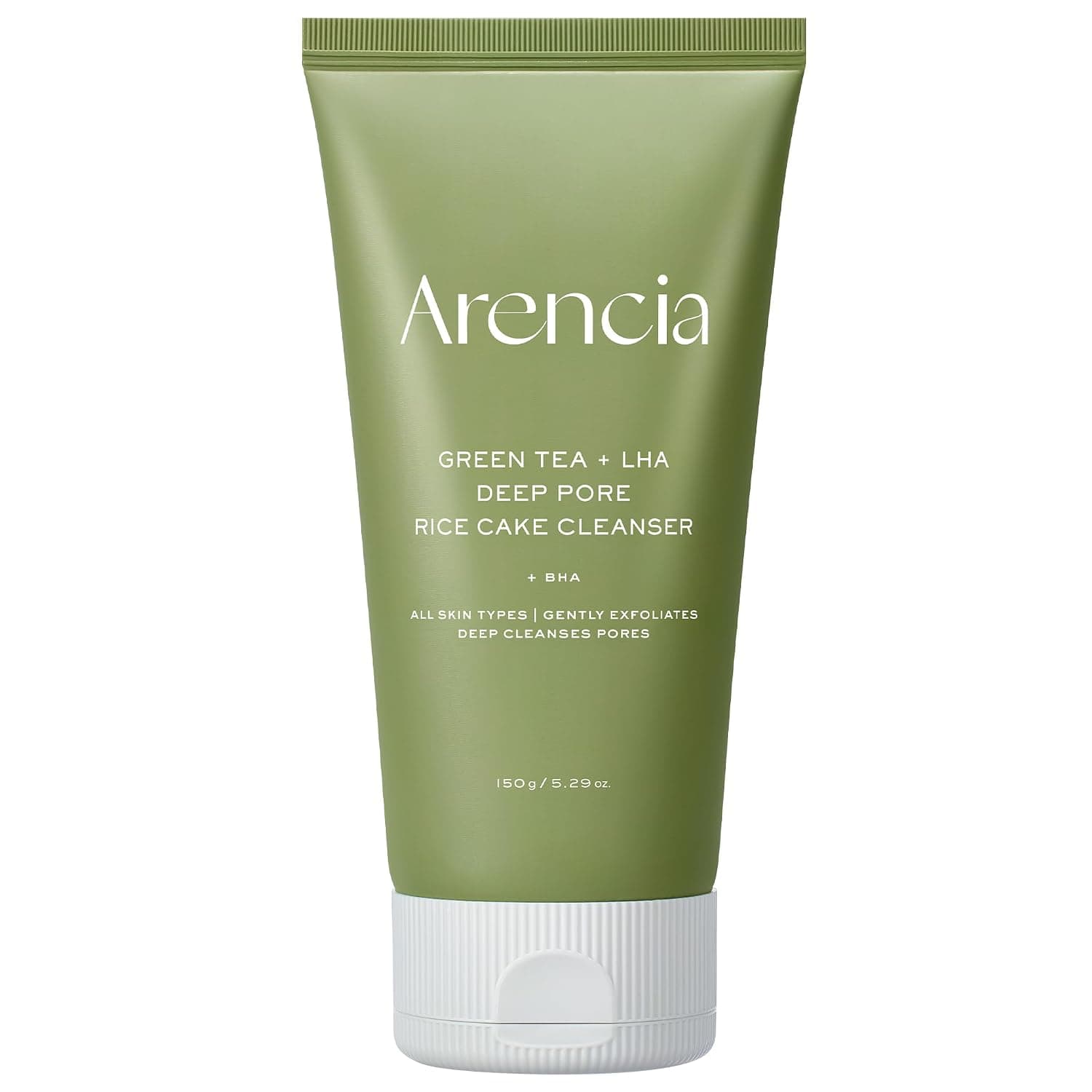 ARENCIA Salicylic Acid, Green Tea + LHA Deep Pore Rice Cake Cleanser – Deep Pore Cleansing for All Skin Types, Korean Face Wash, 150ml / 5.07 fl oz