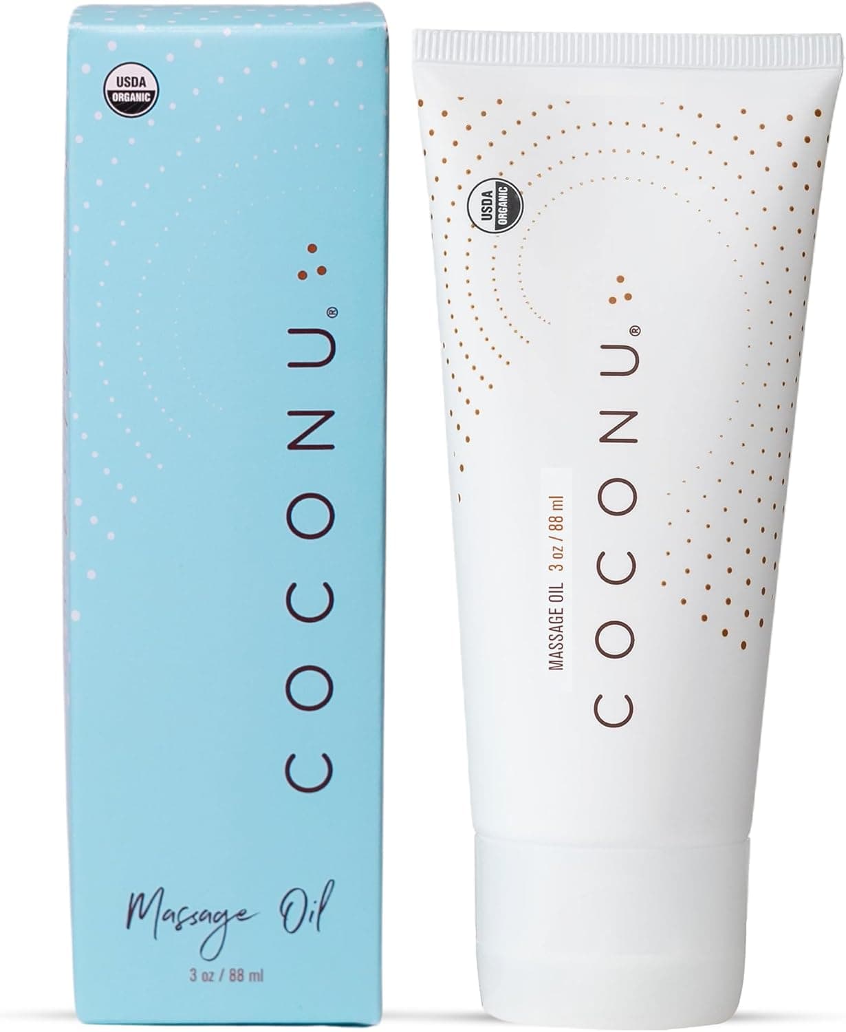 Coconu Organic Coconut Massage Oil for Couples - Edible Body Oil Safe for Sensitive Skin | Date Night Massage | Unscented | USDA Certified Organic | Made in USA | 3 oz