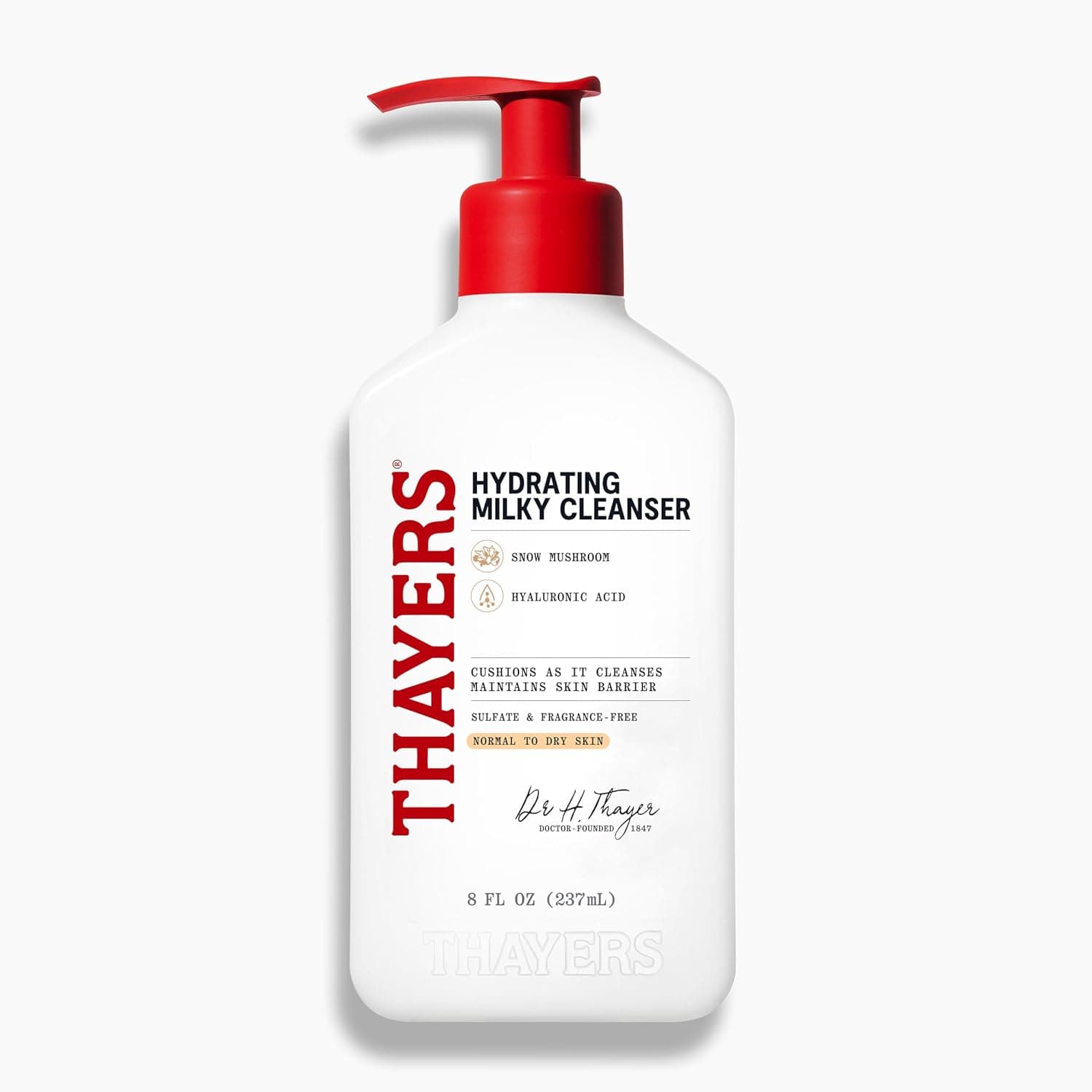 Thayers Milky Hydrating Face Cleanser with Snow Mushroom and Hyaluronic Acid, Dermatologist Recommended Gentle Facial Wash and Hydrating Skincare for Dry and Sensitive Skin, Paraben Free, 8 Fl Oz 1
