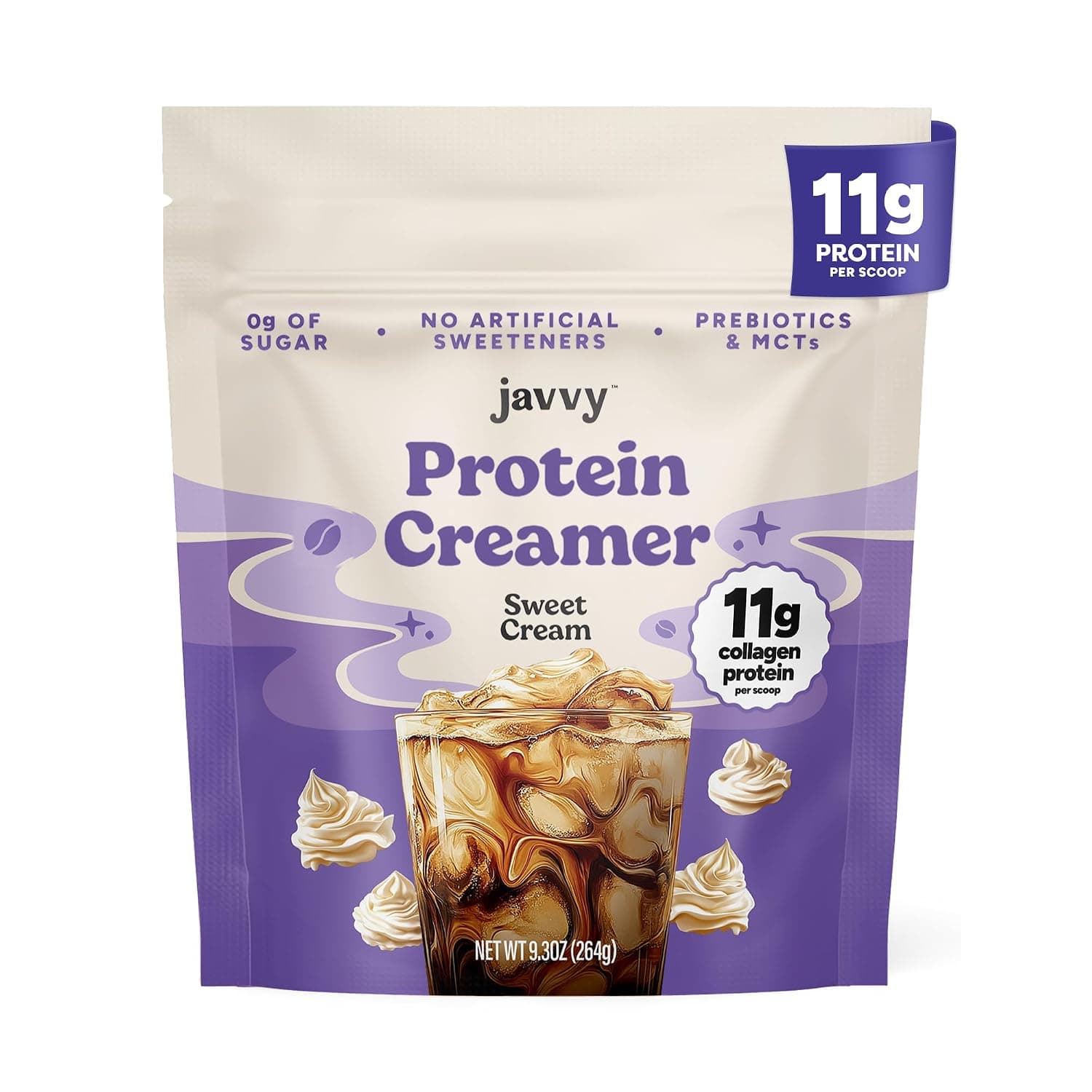 Sweet Cream Protein Coffee Creamer - Grass Fed Pasture Raised Collagen - Hair, Skin & Nail Support, Energy-Boosting MCTs, Keto Friendly, Lactose Free & Gluten Free, 0g of Sugar, 11g of Protein
