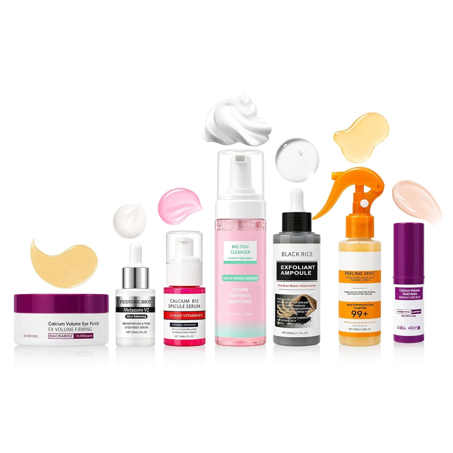 Skincare Routine Set - Facial Care Kit with Cleanser, Serums, Balm & Eye Patches - Hydrating & Daily Skin Care