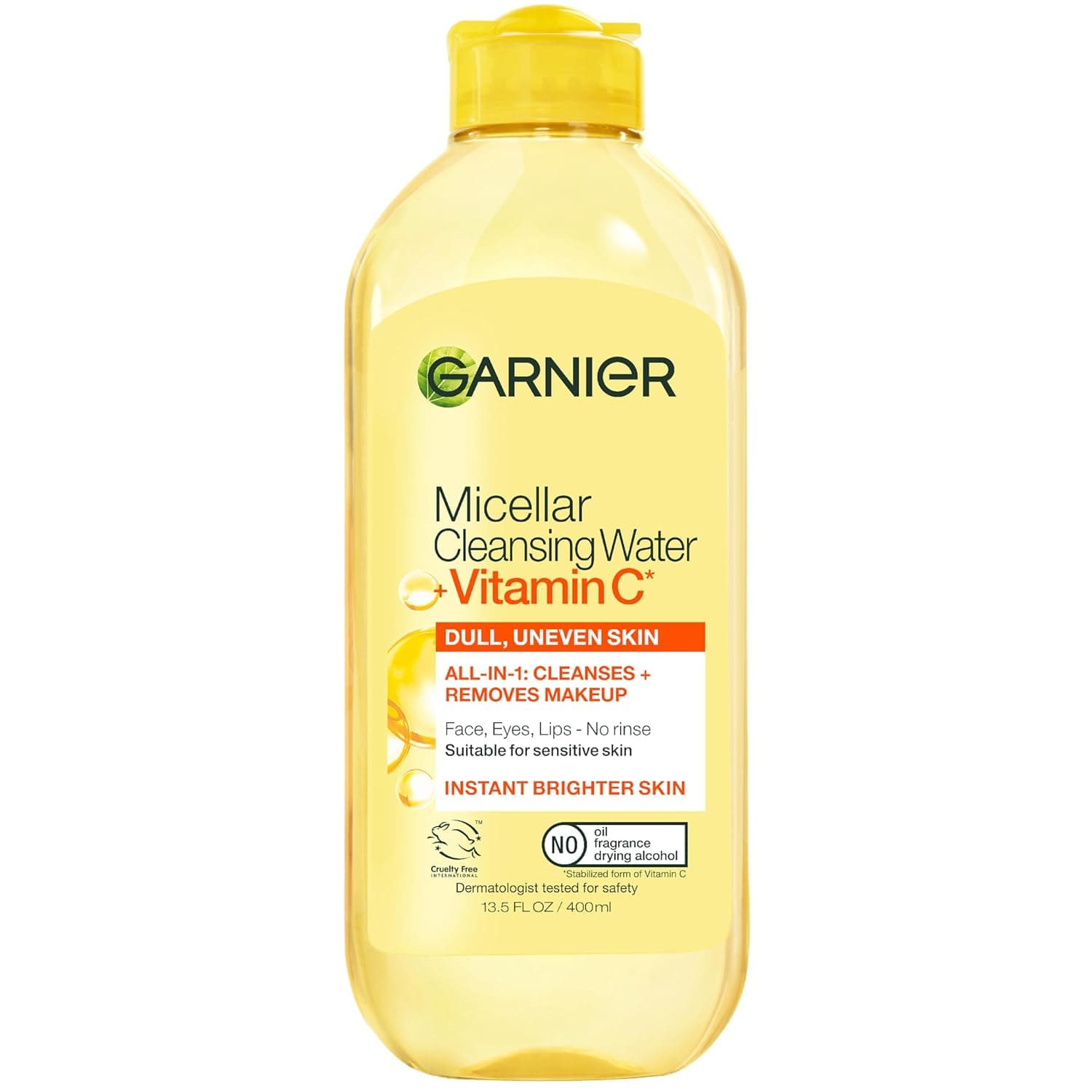 Garnier Micellar Water with Vitamin C, Facial Cleanser & Makeup Remover, Brightening & Hydrating, For All Skin Types, Vegan, Cruelty Free, 13.5 Fl Oz (400mL), 1 Count