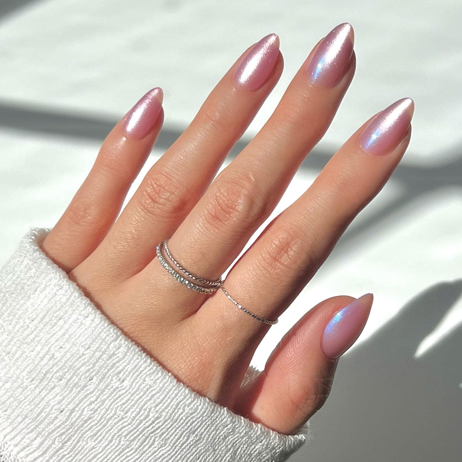 Glamnetic Press On Nails - Seaspell Fake Nails | Short Almond Pink Fake Nails with a Velvet Finish, Salon Quality Summer Nails | 15 Sizes - 30 Nail Kit with Glue