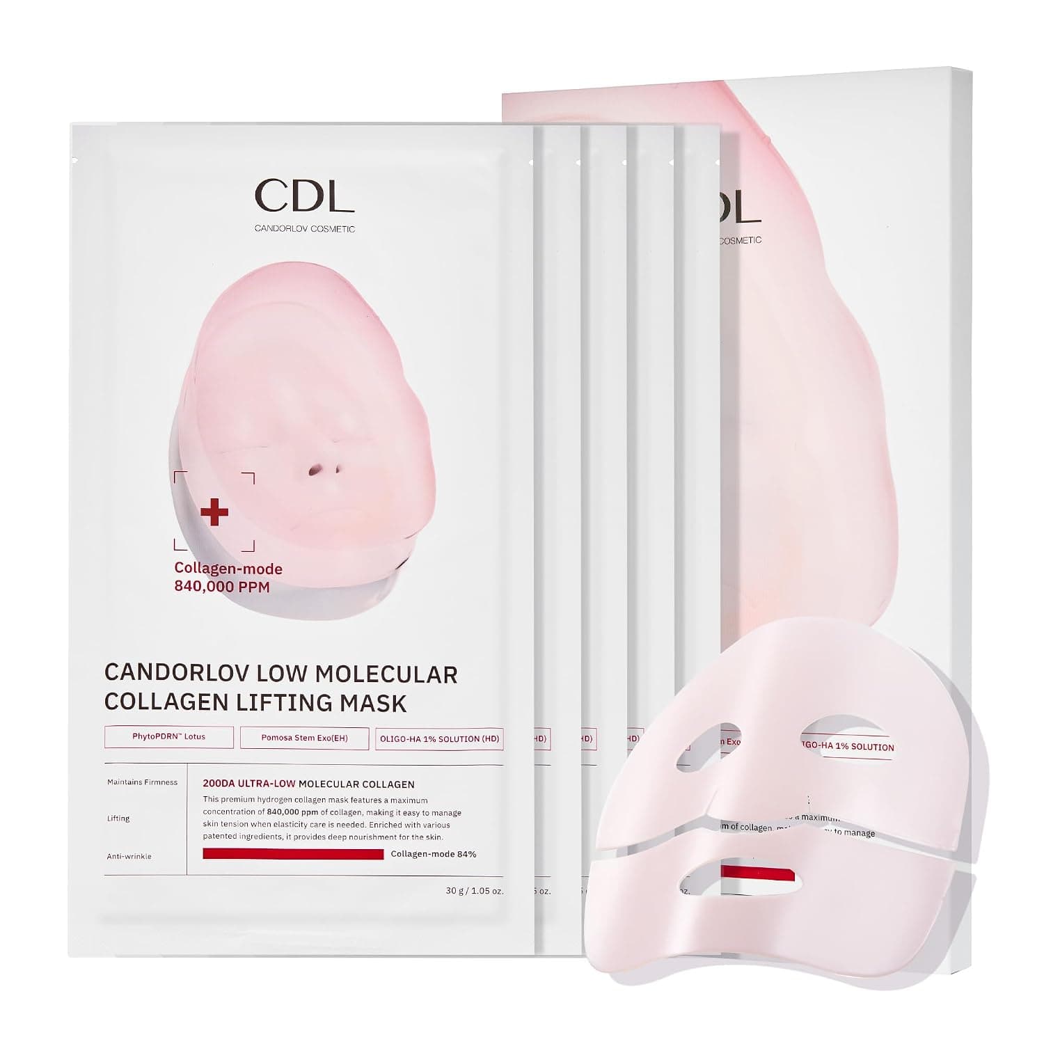 CANDORLOV Overnight Collagen Lifting Face Mask 5 Sheets, Korean Face Lifting Deep Hydrogel Mask for Glass Skin, Anti-Aging with PDRN, Hyaluronic Acid for Elasticity, Firmness