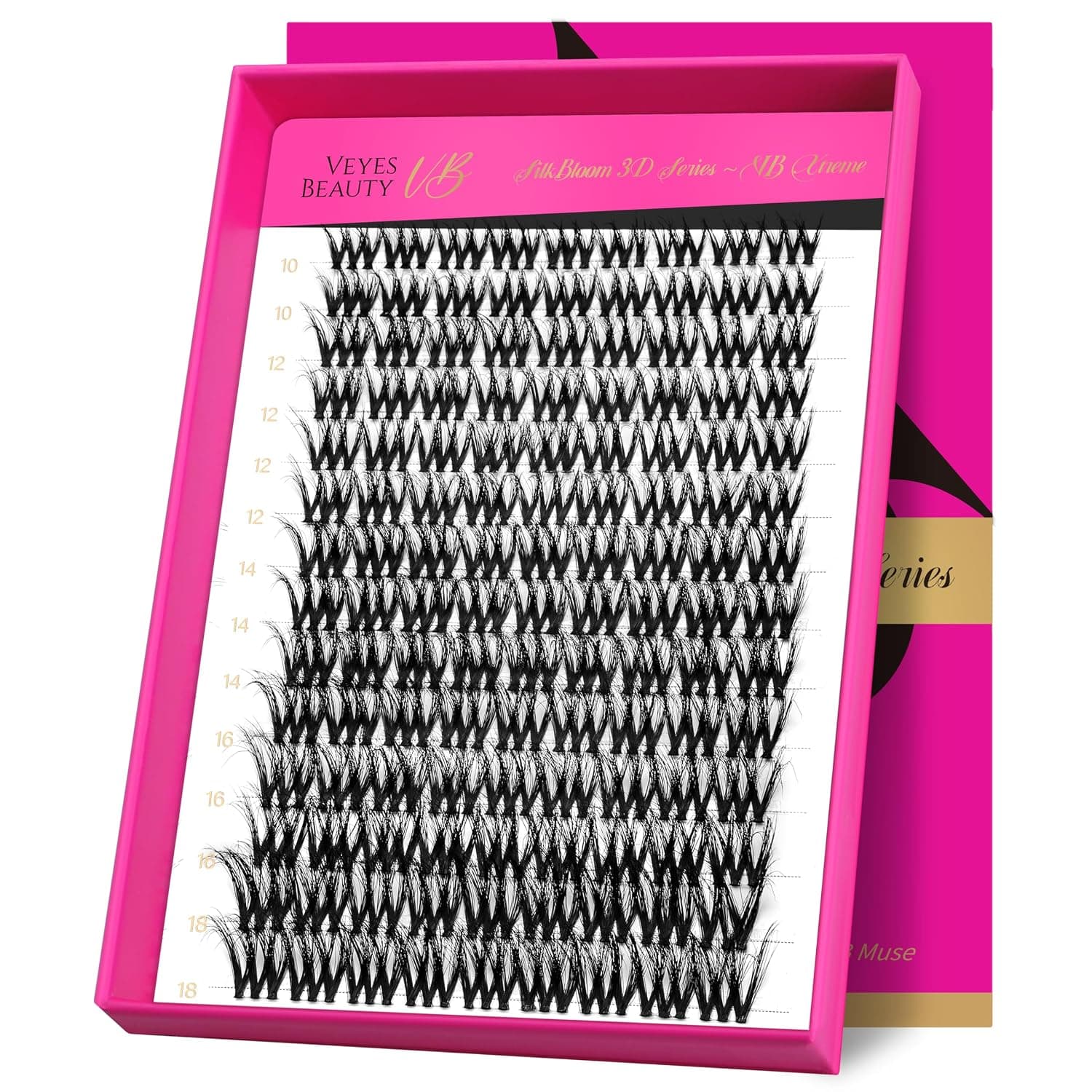 VEYESBEAUTY Lash Clusters Fluffy Individual Lash Extensions VBmuse 3D Layered Volume Eyelashes Thin & Invisible Band Wispy Faux Mink Lash Silk Bloom 3D Series Mixed Length 10-18mm 1